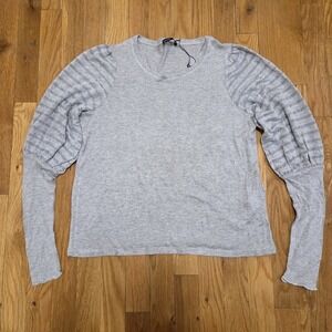 Zara Womens Gray Lightweight Blouse Metallic Puff Sleeves Gray Size Small